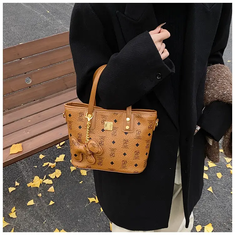 Brown Croc-Textured Women's Bucket Bag with Chain Strap — feature 29