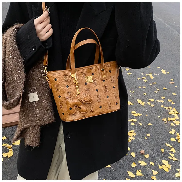 Brown Croc-Textured Women's Bucket Bag with Chain Strap — feature 31