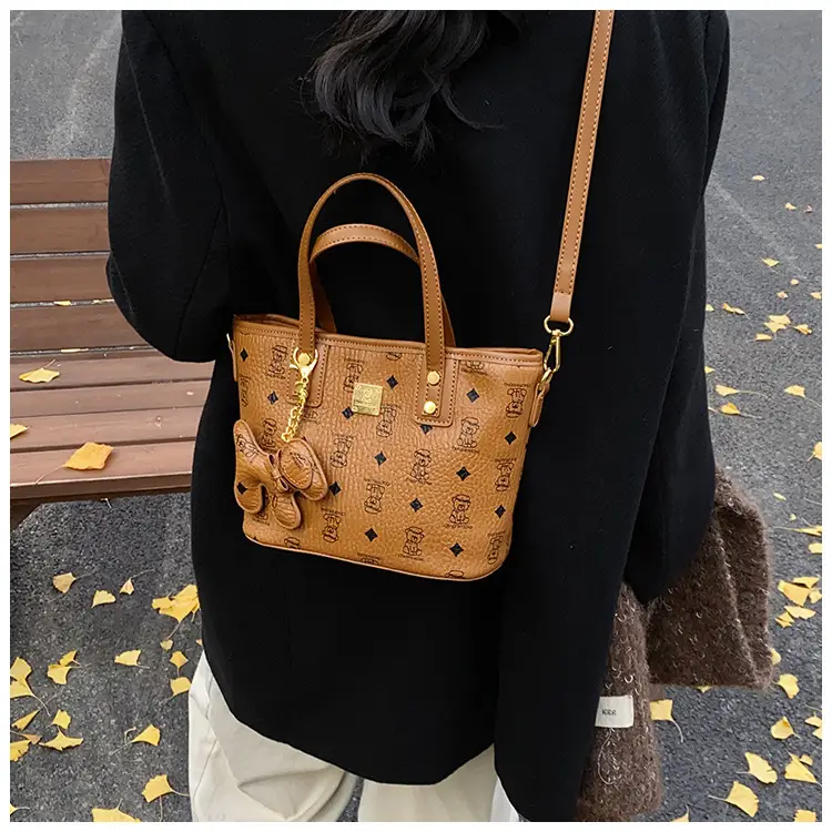 Brown Croc-Textured Women's Bucket Bag with Chain Strap — feature 33