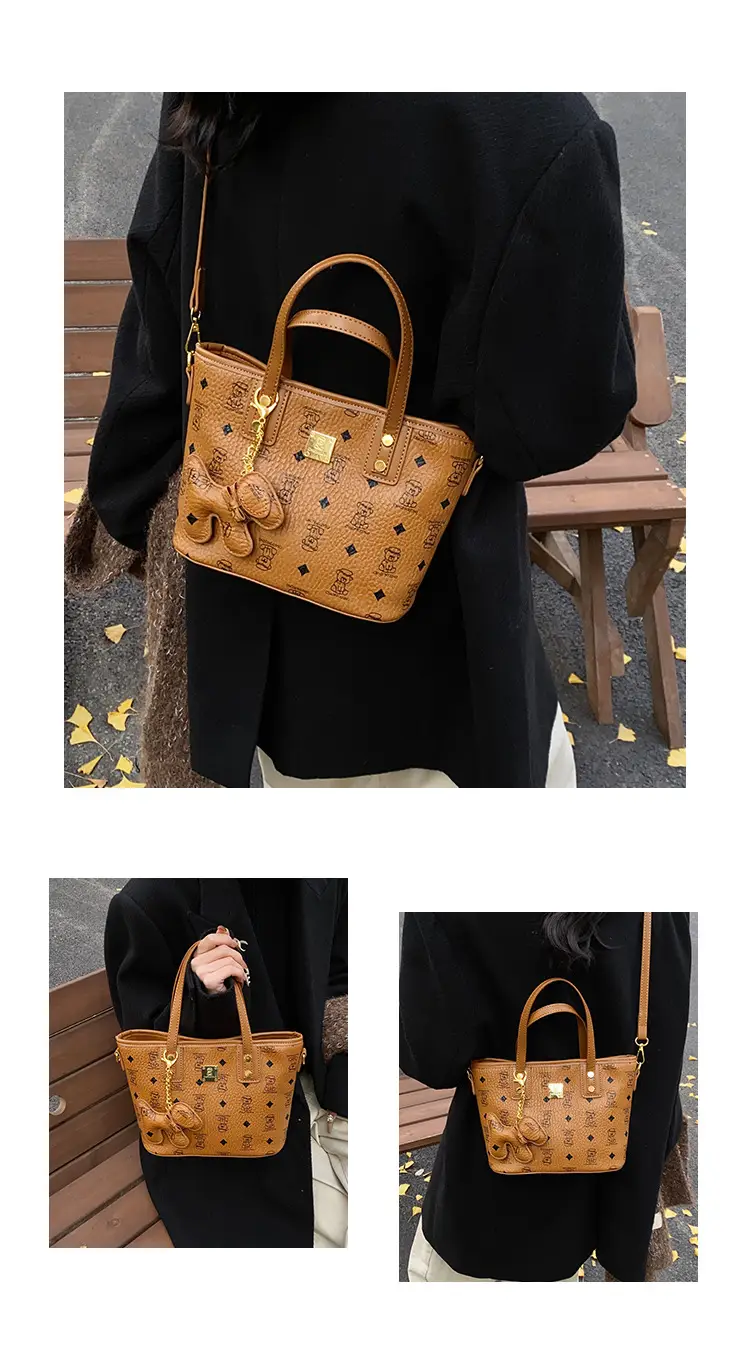 Brown Croc-Textured Women's Bucket Bag with Chain Strap — feature 4