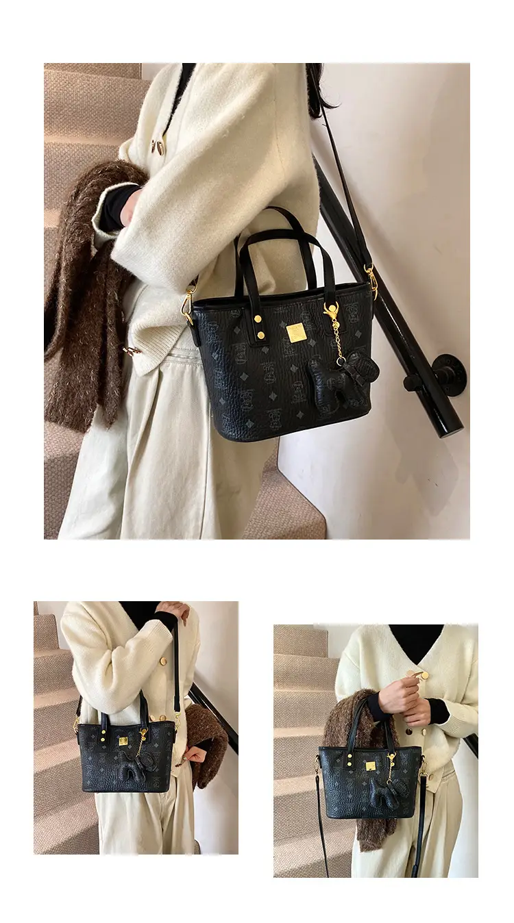 Brown Croc-Textured Women's Bucket Bag with Chain Strap — feature 5