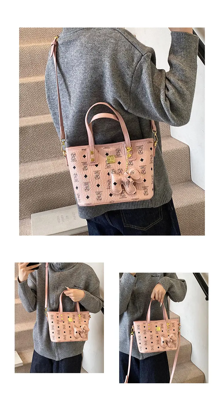 Brown Croc-Textured Women's Bucket Bag with Chain Strap — feature 7