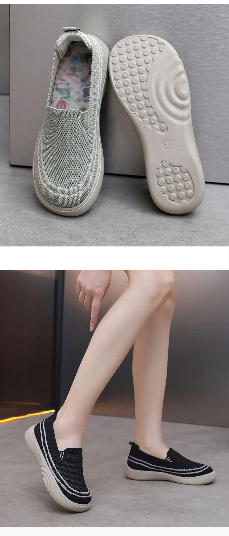 Women Casual Slip-On Shoes Black White Lightweight Comfortable Walking — feature 26
