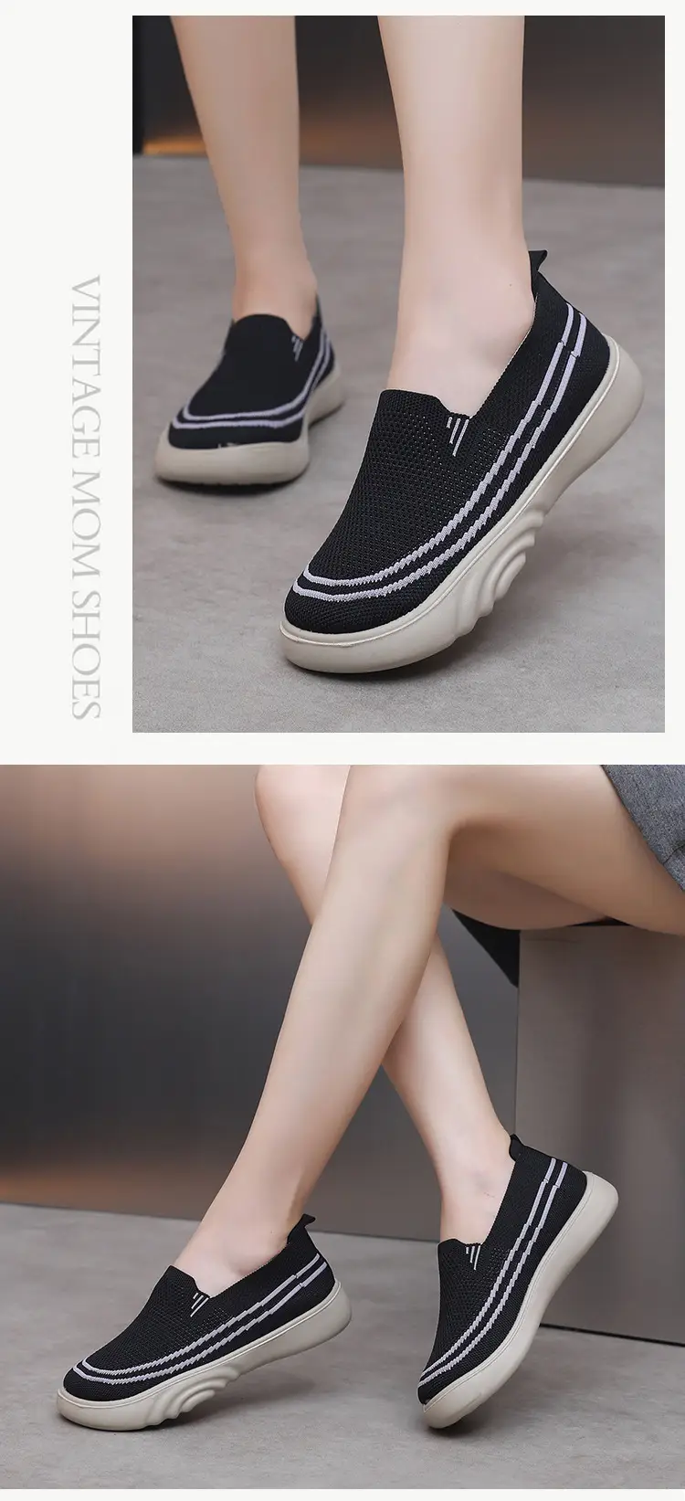 Women Casual Slip-On Shoes Black White Lightweight Comfortable Walking — feature 27