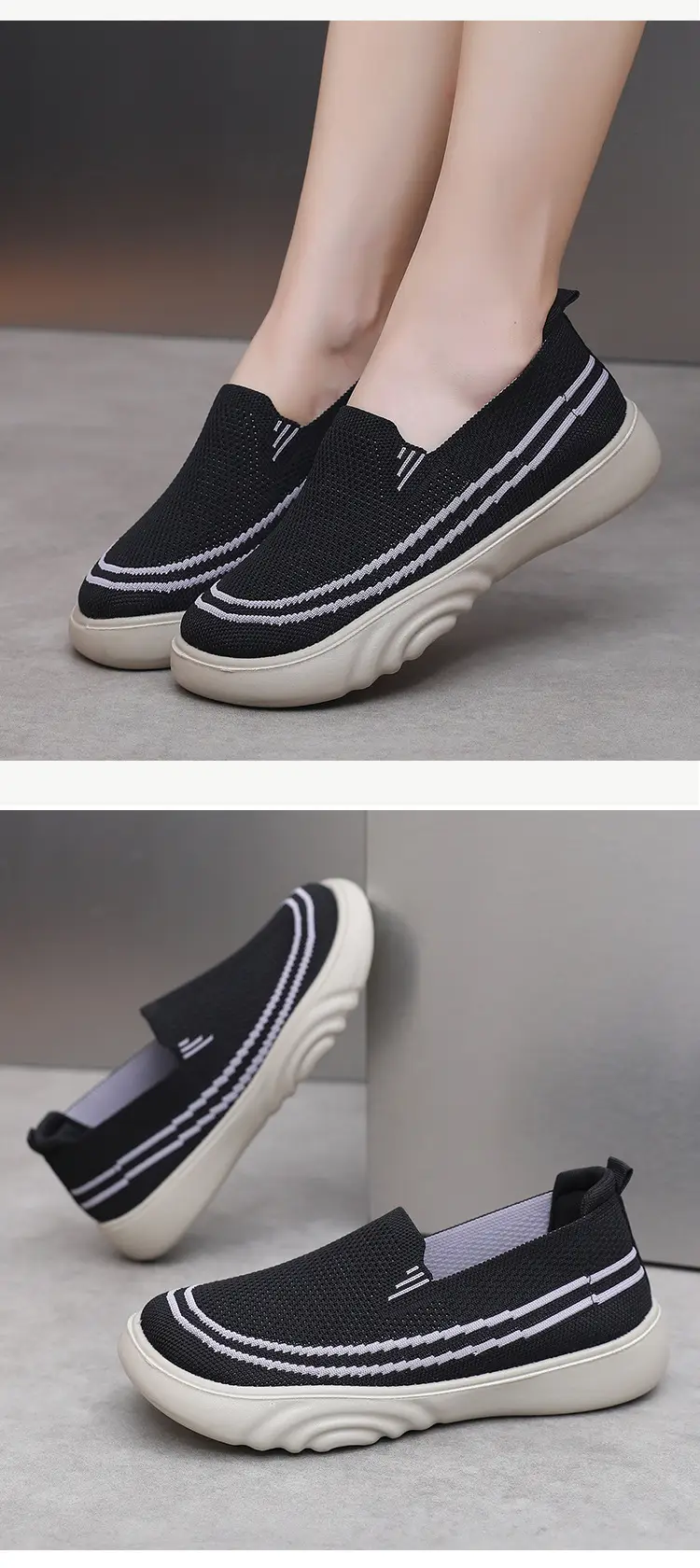 Women Casual Slip-On Shoes Black White Lightweight Comfortable Walking — feature 28