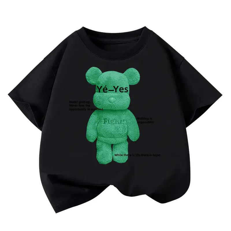 Girls Bear Print T-Shirt Black 2026 Cotton - Image 2