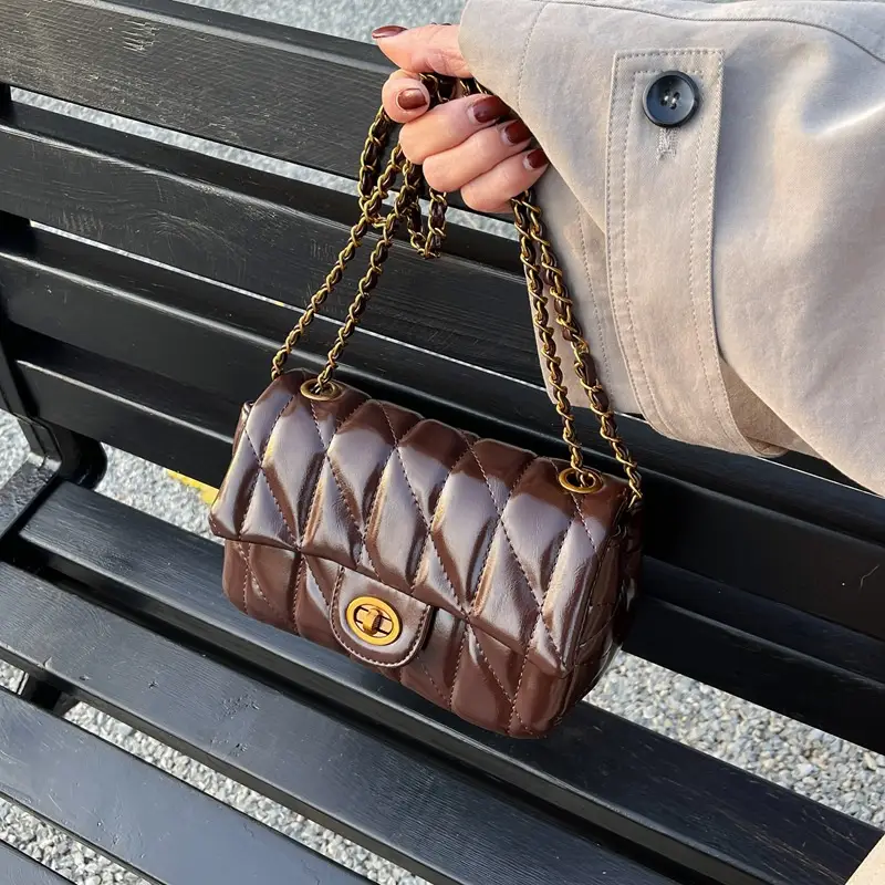 Black Quilted Chain Shoulder Bag for Women 2024 - Image 2