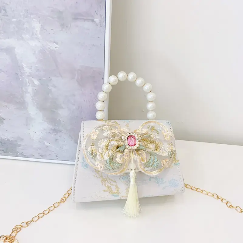 Little Girl's Guofeng Pearl Shoulder Crossbody Bag