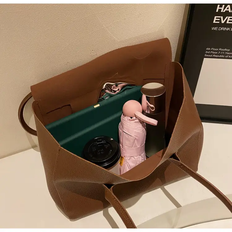 Women's Brown Leather Tote Bag Large Capacity — feature 14