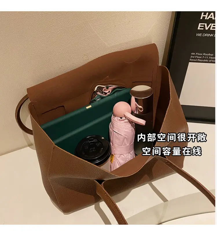 Women's Brown Leather Tote Bag Large Capacity — feature 8