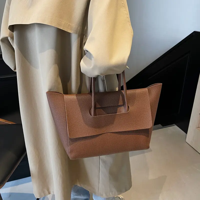Women's Brown Leather Tote Bag Large Capacity - Image 2