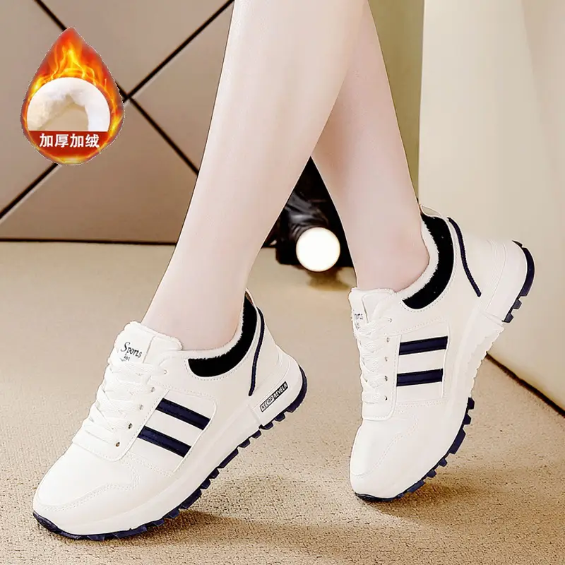 sneaker women's cotton shoes leather fleece-lined warm 2024 autumn new thick-soled non-slip light casual shoes 5115 cotton - Image 2