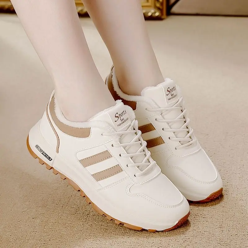 sneaker women's cotton shoes leather fleece-lined warm 2024 autumn new thick-soled non-slip light casual shoes 5115 cotton - Image 4