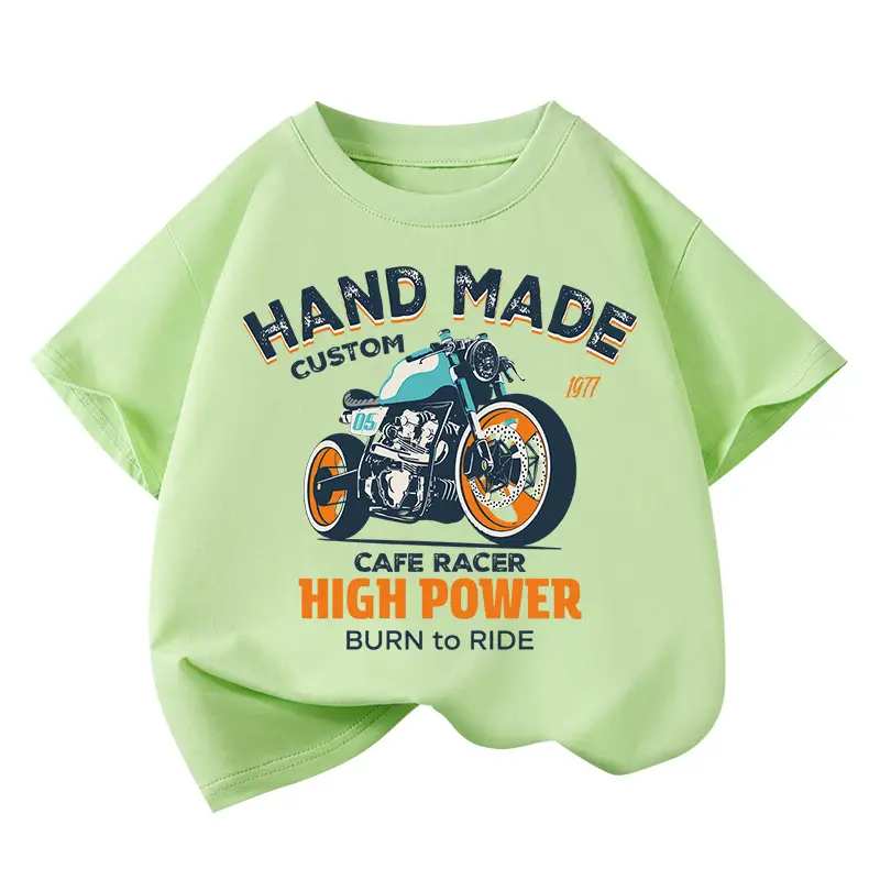 Hand Made Moto Graphic Green T-Shirt for Boys - Image 2