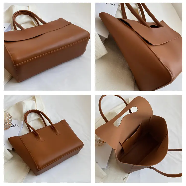 Women's White Leather Tote Bag Large Capacity Retro Simple — feature 9