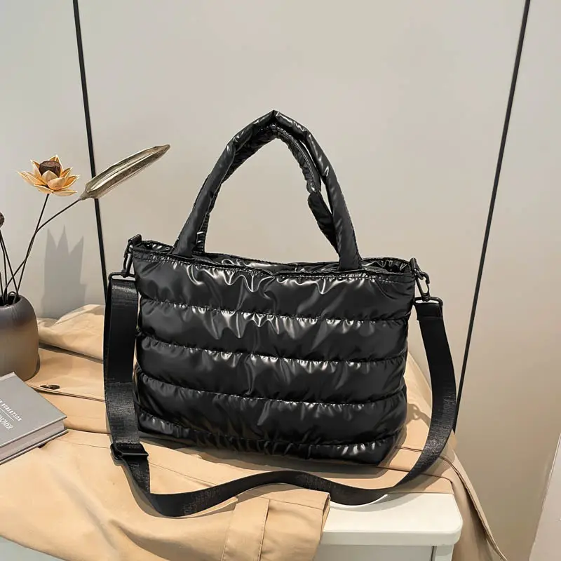Women Cotton Padded Shoulder Bag 2024 Winter Embroidered - Image 7