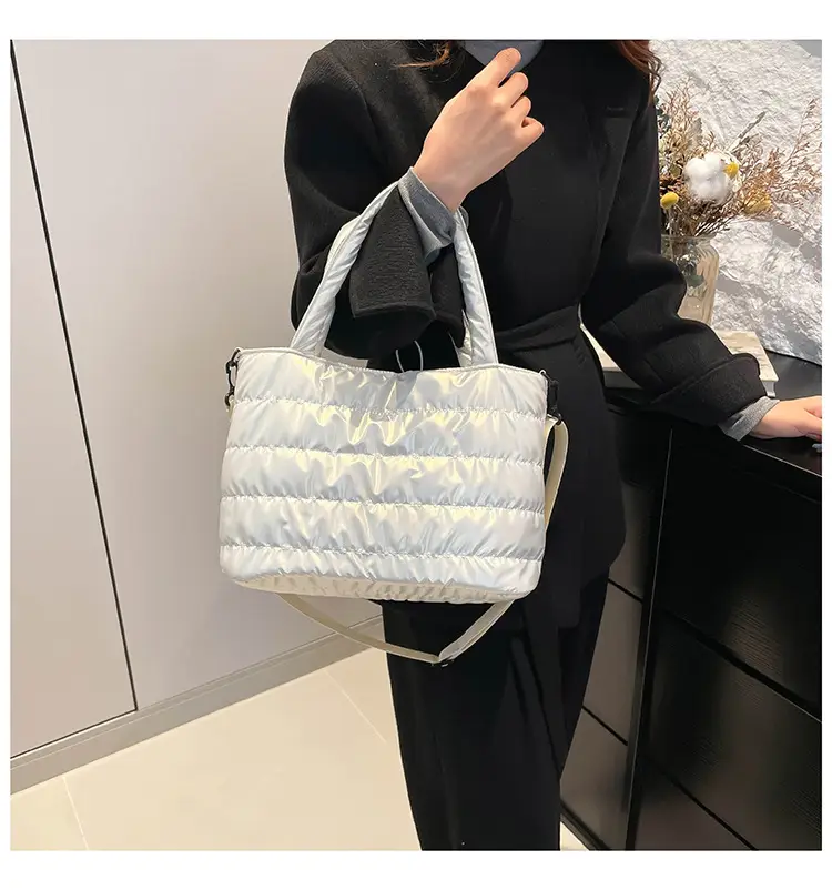 Women Cotton Padded Shoulder Bag 2024 Winter Embroidered — feature 11