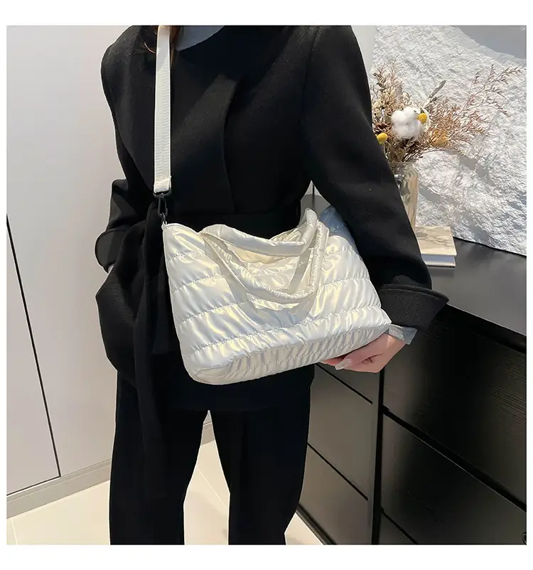Women Cotton Padded Shoulder Bag 2024 Winter Embroidered — feature 12