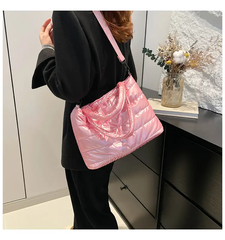 Women Cotton Padded Shoulder Bag 2024 Winter Embroidered — feature 15