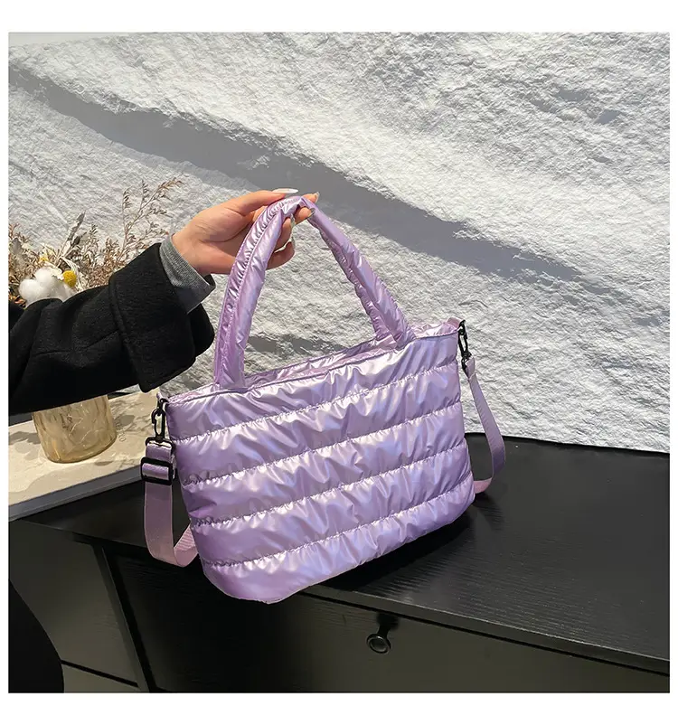 Women Cotton Padded Shoulder Bag 2024 Winter Embroidered — feature 16