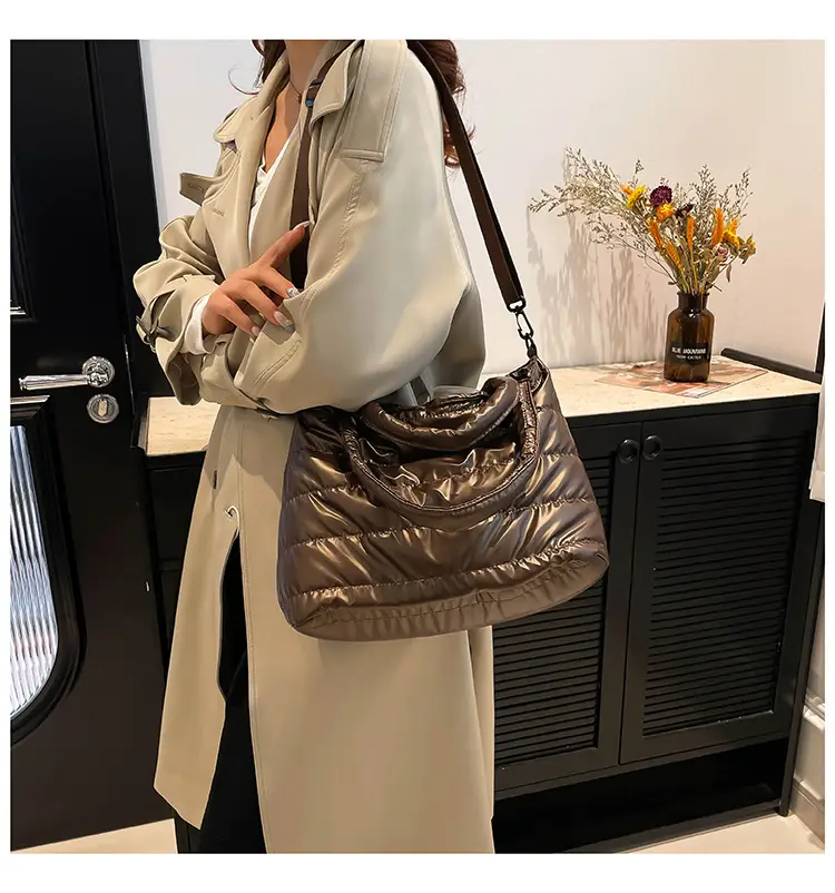 Women Cotton Padded Shoulder Bag 2024 Winter Embroidered — feature 20