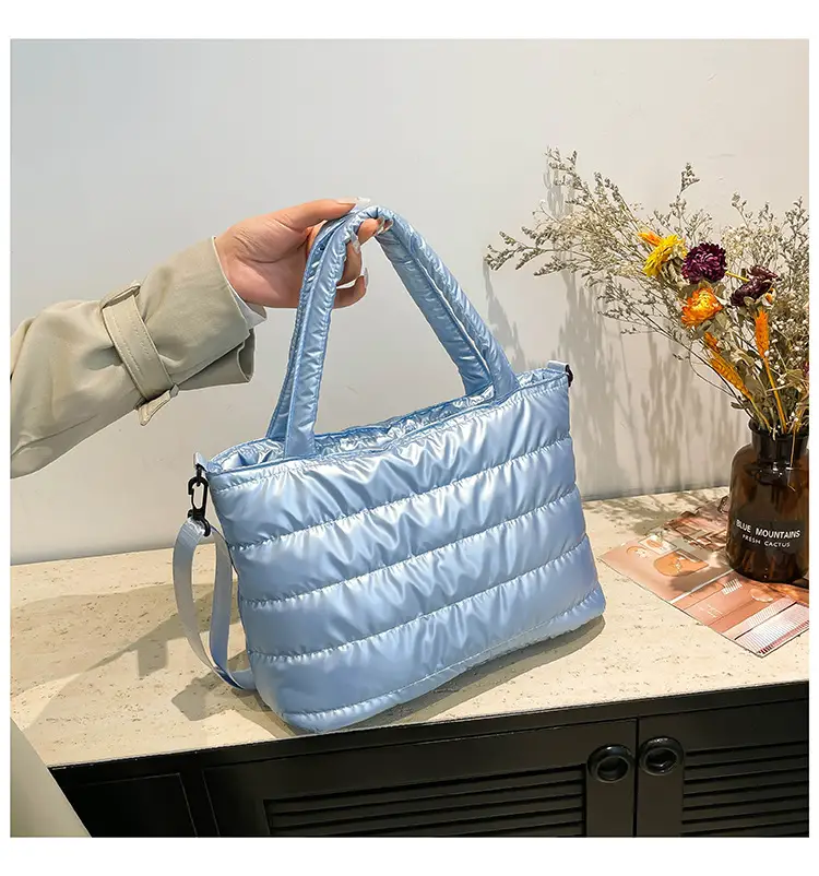 Women Cotton Padded Shoulder Bag 2024 Winter Embroidered — feature 22