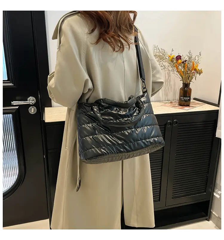 Women Cotton Padded Shoulder Bag 2024 Winter Embroidered — feature 27