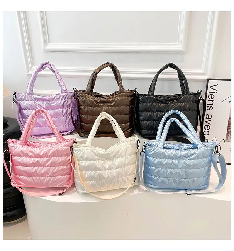 Women Cotton Padded Shoulder Bag 2024 Winter Embroidered — feature 28