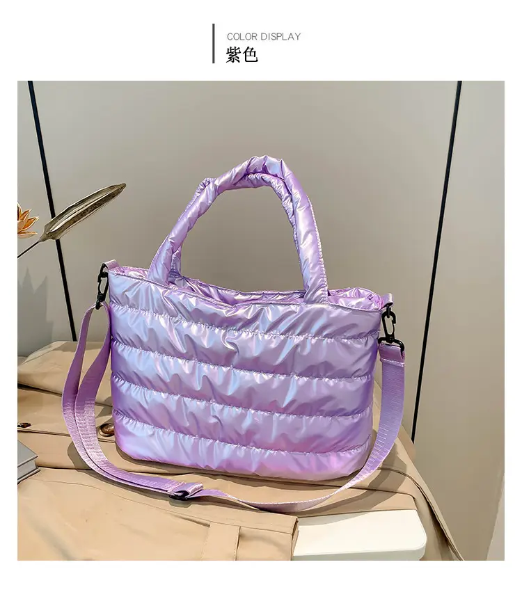 Women Cotton Padded Shoulder Bag 2024 Winter Embroidered — feature 33