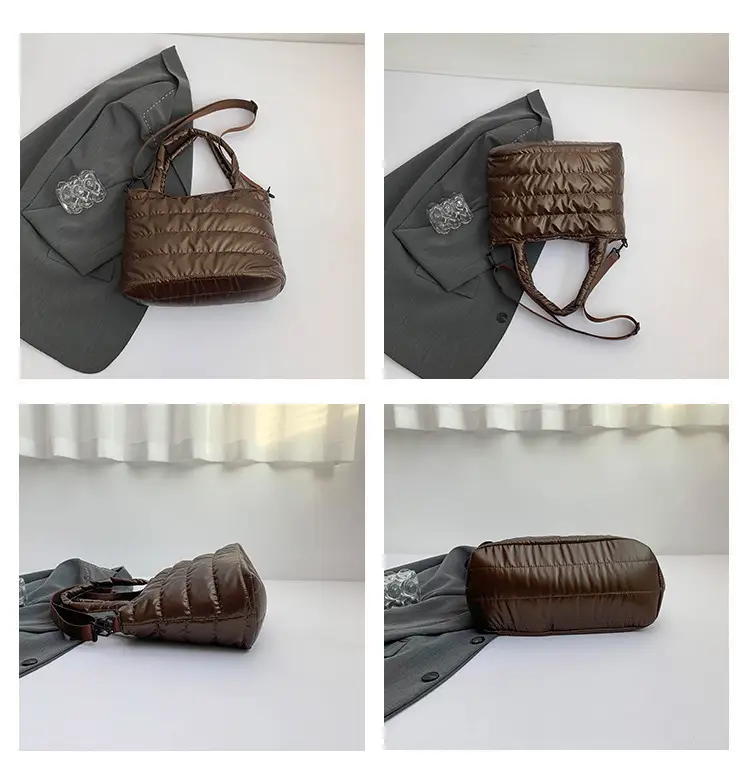 Women Cotton Padded Shoulder Bag 2024 Winter Embroidered — feature 8