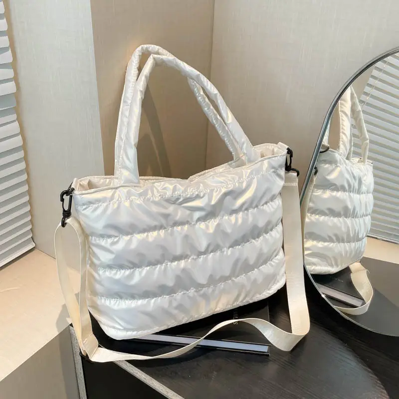 Women Cotton Padded Shoulder Bag 2024 Winter Embroidered - Image 2