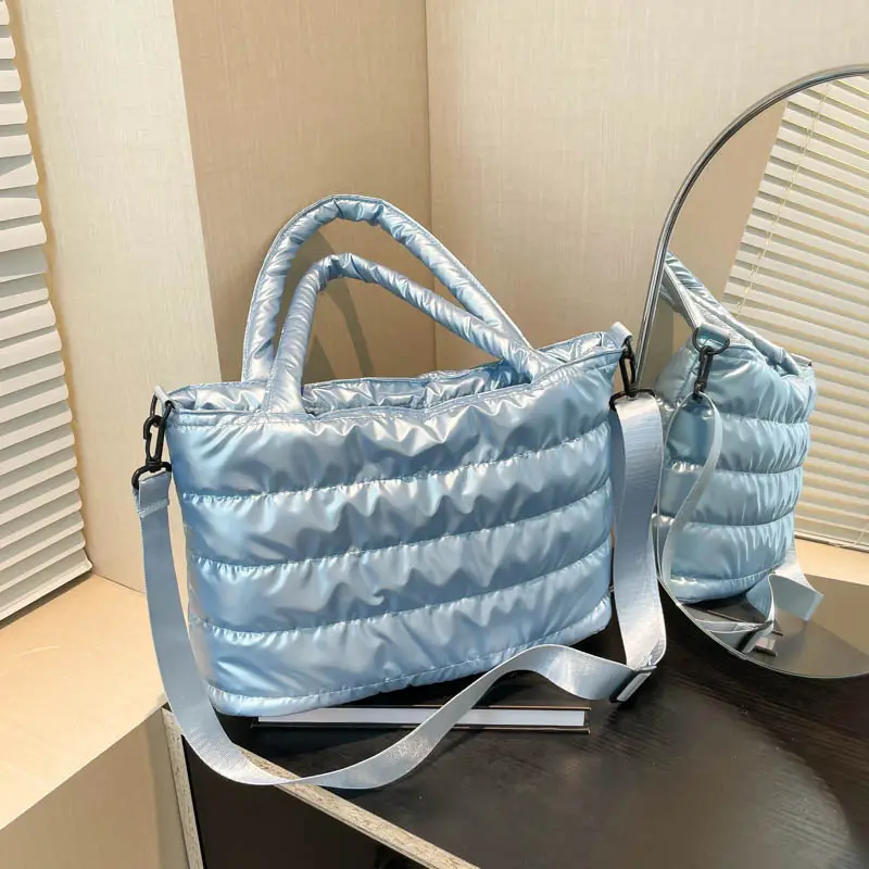 Women Cotton Padded Shoulder Bag 2024 Winter Embroidered - Image 4