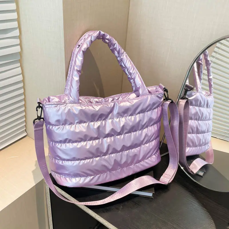 Women Cotton Padded Shoulder Bag 2024 Winter Embroidered - Image 5