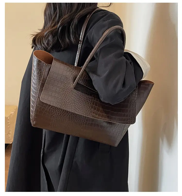 Women Croc Tote Bag Black Large Capacity — feature 1