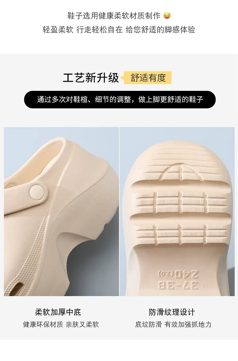 Croc Shoes Women's Summer Outer Wear Breathable Thick-Soled Slippers Beach Slippers Eva Non-Stinky Feet Wear-Resistant Toe-Toe Slippers — feature 11