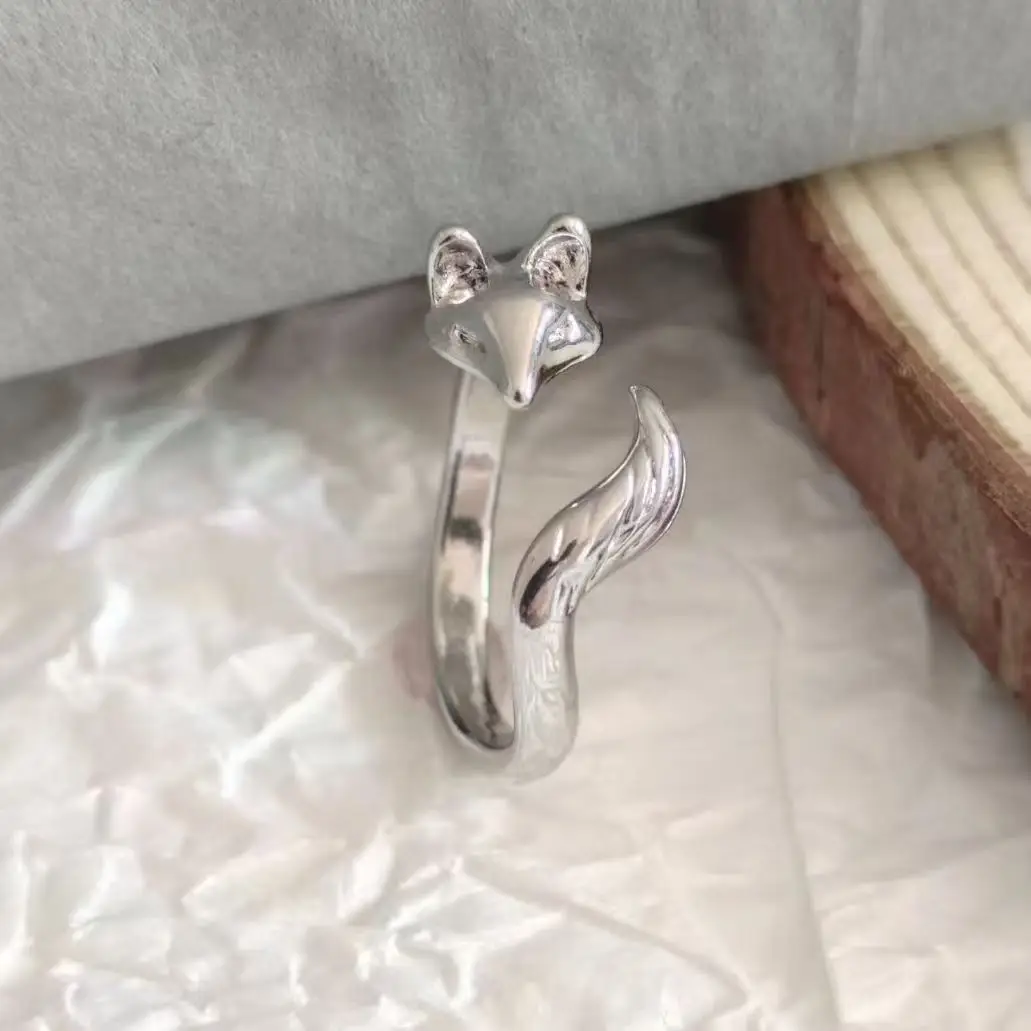 Cross-border Ins Fox Open Ring Light Luxury Simple All-match Thai Silver Ring Women's New Niche Food Ring Personalized - Image 3