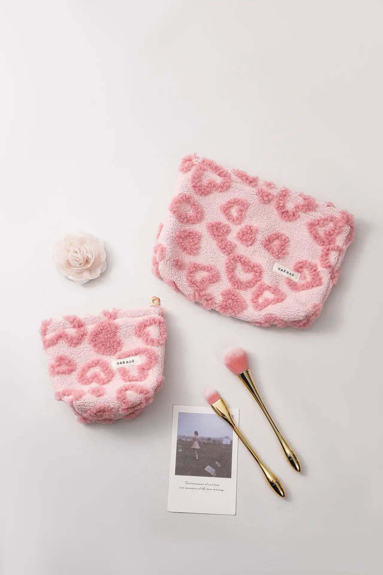 Pink Floral Plush Storage Bag for Makeup & Skin Care — feature 11