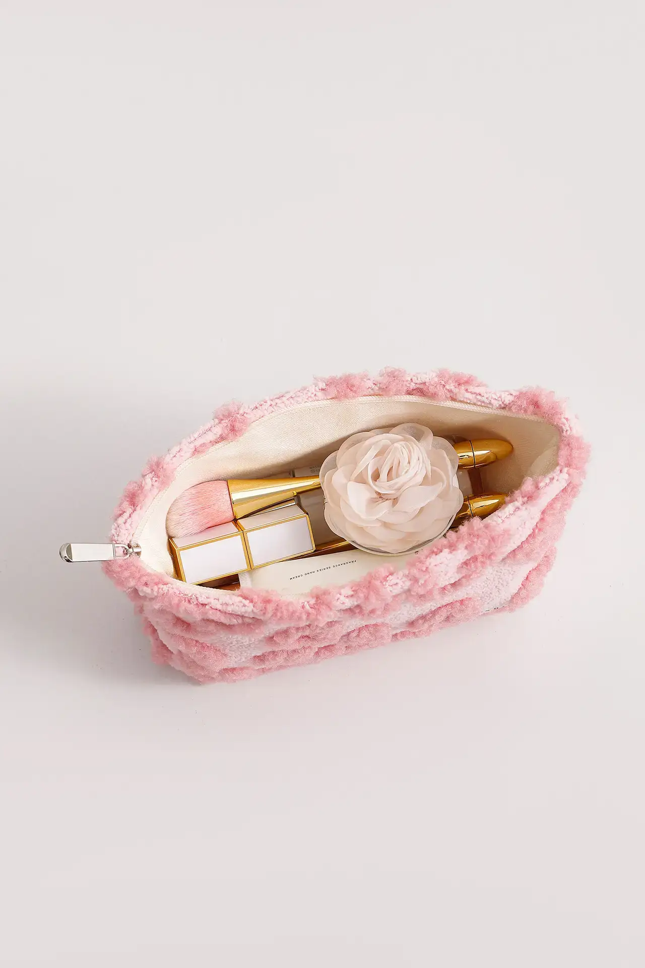 Pink Floral Plush Storage Bag for Makeup & Skin Care — feature 8