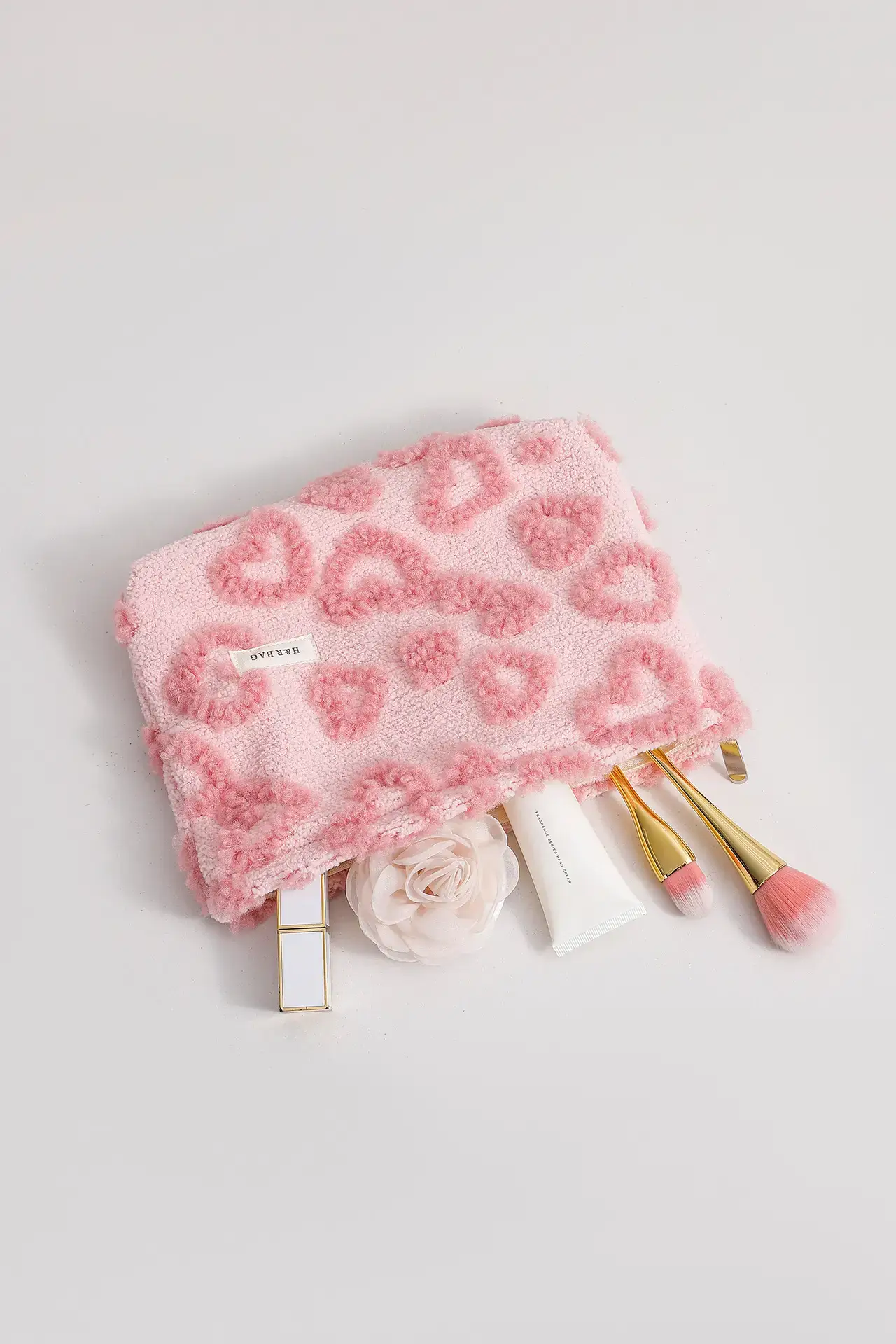 Pink Floral Plush Storage Bag for Makeup & Skin Care — feature 9