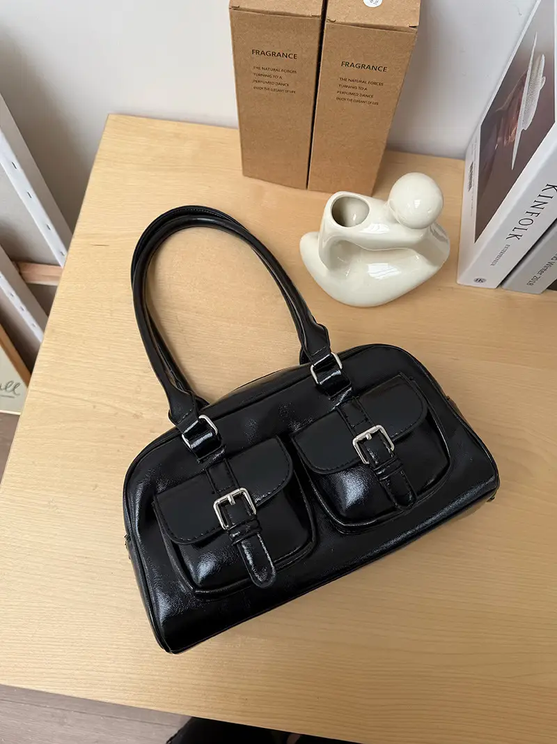2026 Korean Ins Retro Bowling Bag Black Large Capacity - Image 5