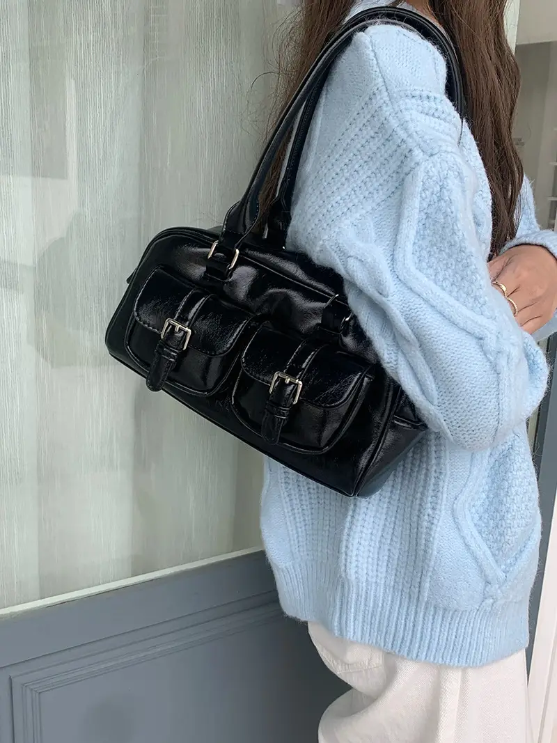 2026 Korean Ins Retro Bowling Bag Black Large Capacity - Image 7