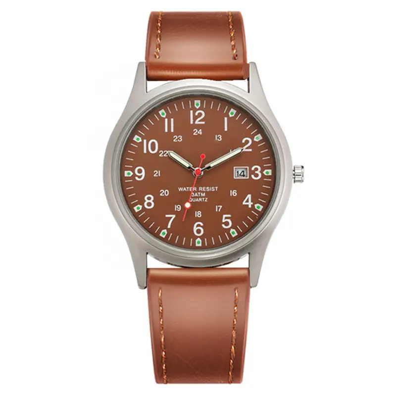 Men's Brown Leather Date Watch with Quartz Movement - Image 12
