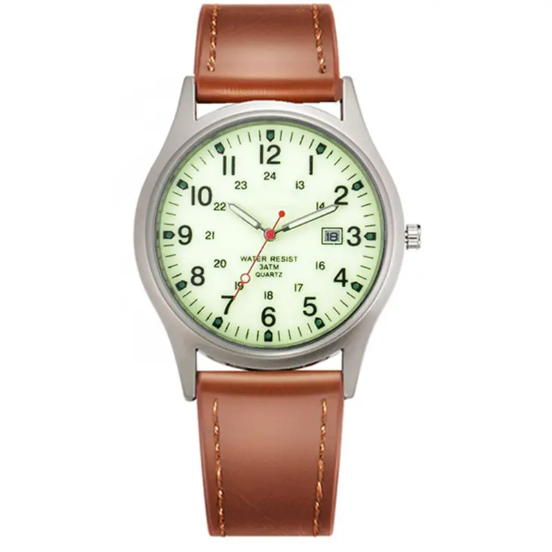 Men's Brown Leather Date Watch with Quartz Movement - Image 11