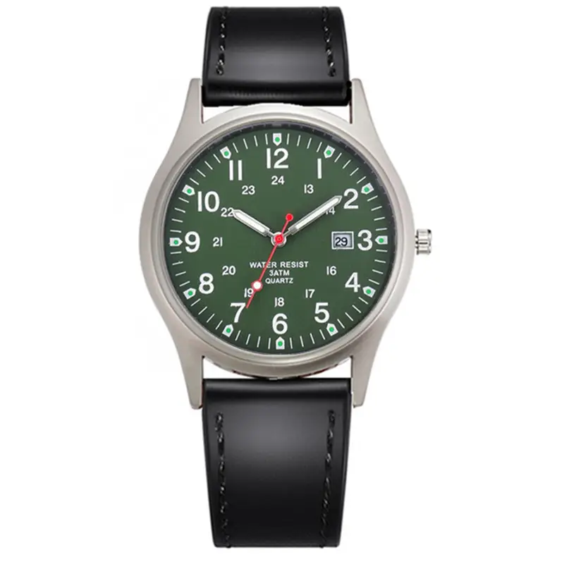 Men's Brown Leather Date Watch with Quartz Movement - Image 2