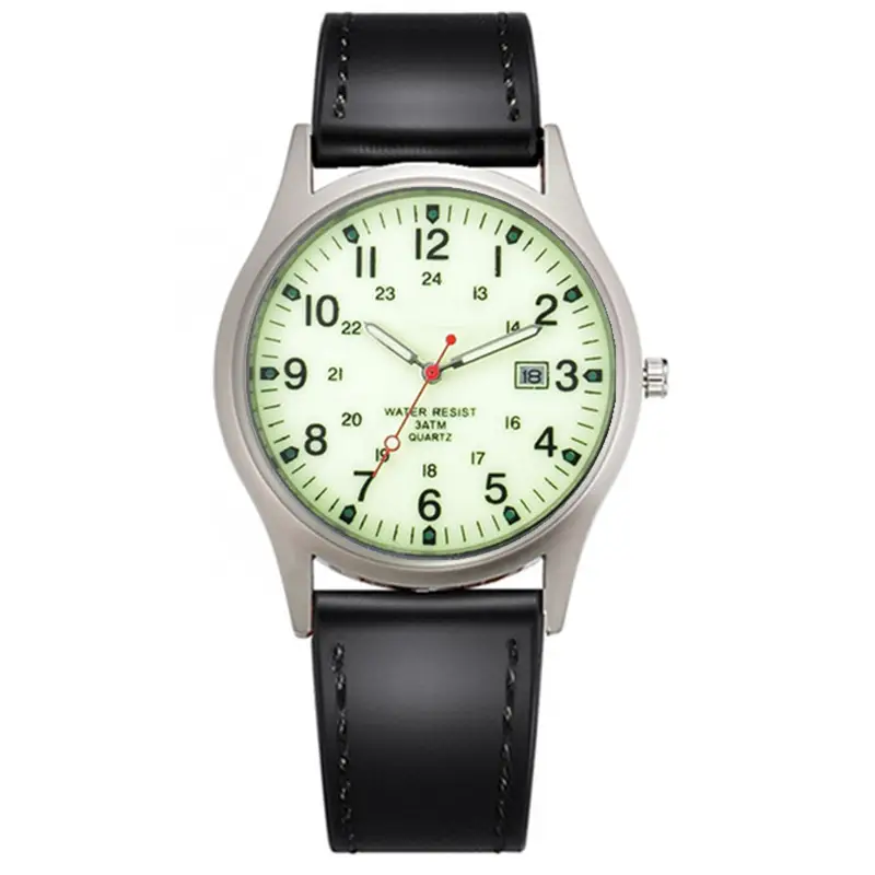 Men's Brown Leather Date Watch with Quartz Movement - Image 3