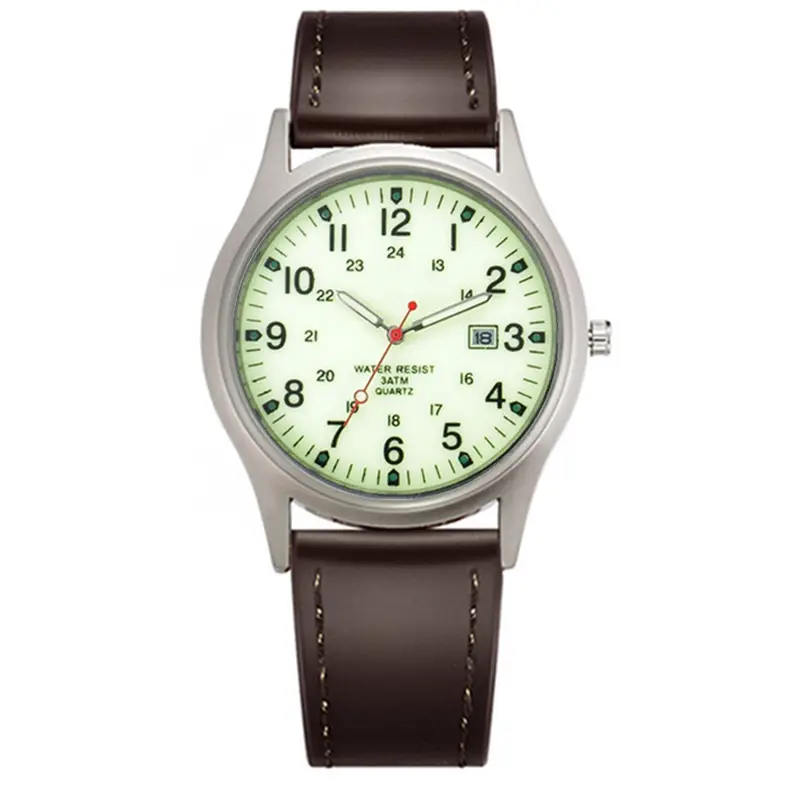 Men's Brown Leather Date Watch with Quartz Movement - Image 7