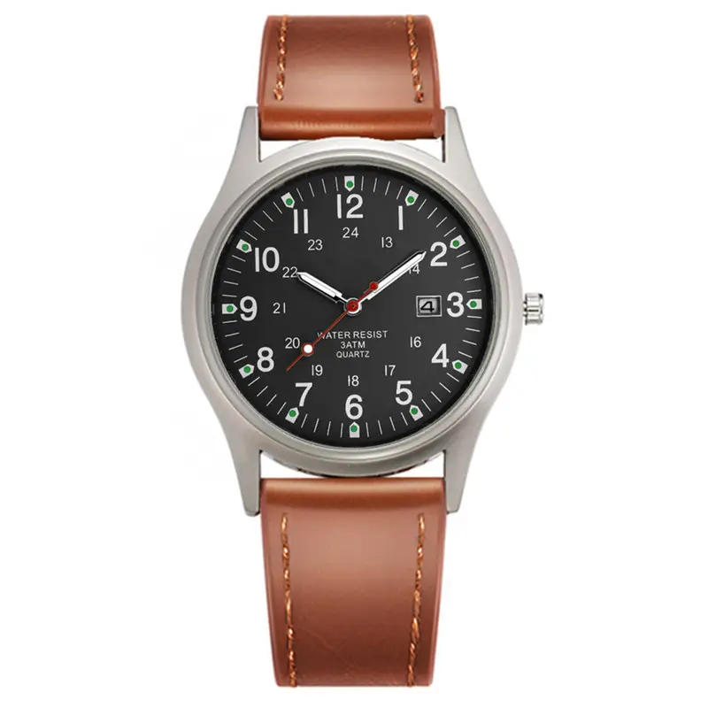 Men's Brown Leather Date Watch with Quartz Movement - Image 9