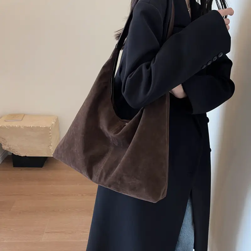 Women Suede Shoulder Bag Brown Large Capacity