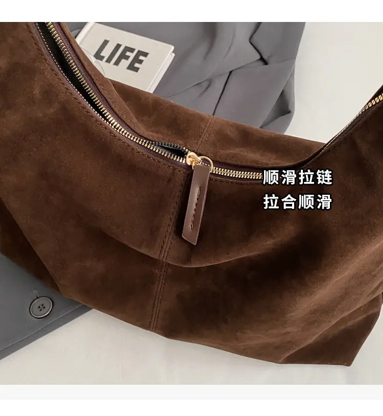 Women Suede Shoulder Bag Brown Large Capacity — feature 8