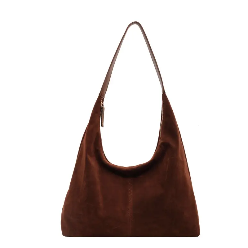 Women Suede Shoulder Bag Brown Large Capacity